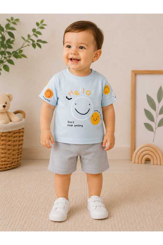 Hello Come on Smile Printed 100% Cotton Combed Cotton Summer Unisex Baby Set