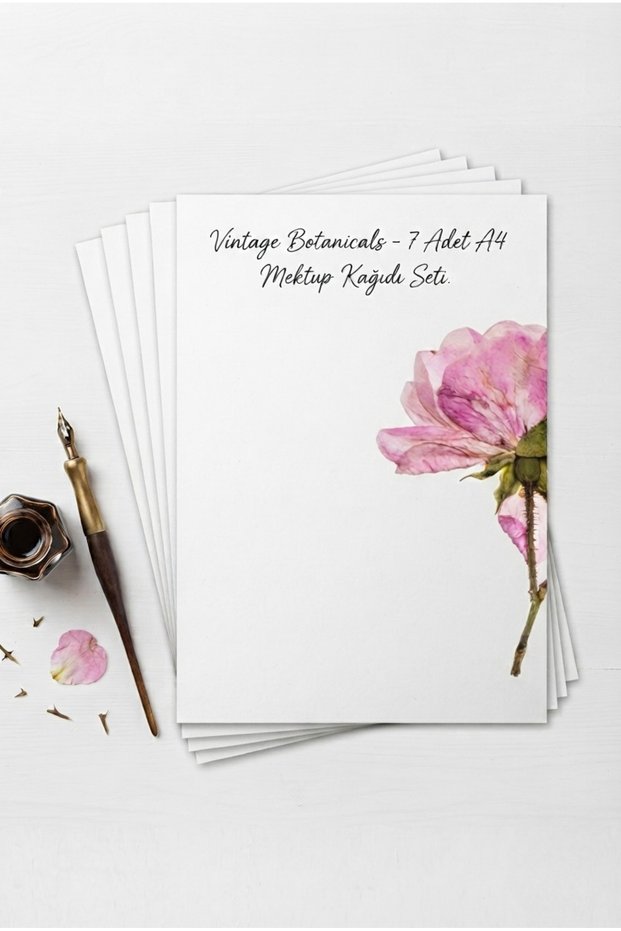 7 Pieces of Floral Patterned Letter Paper A4 Size | Decorative Writing Paper | Romantic Rose Design Correspondence Paper