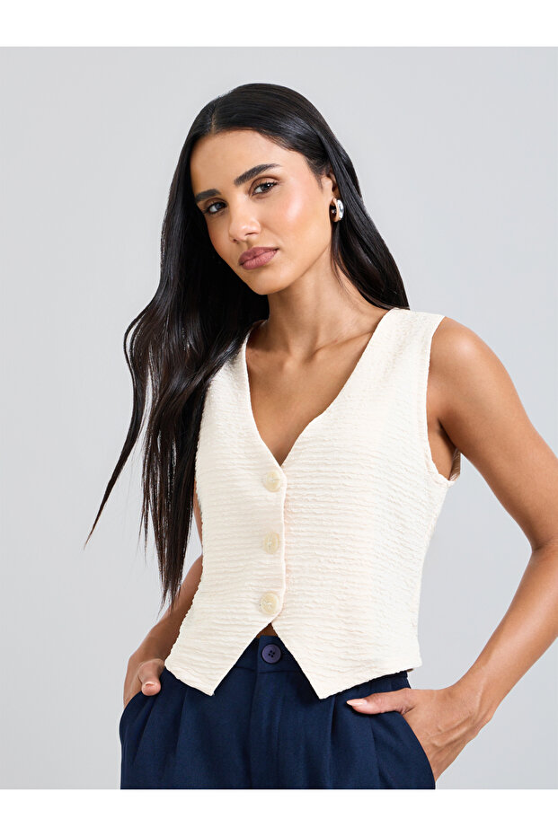 Off White Textured Waistcoat