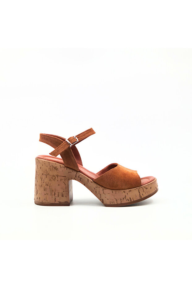 Tan Suede Women's Platform Heeled Sandals – Genuine Leather Lined Casual and Stylish Summer Shoes