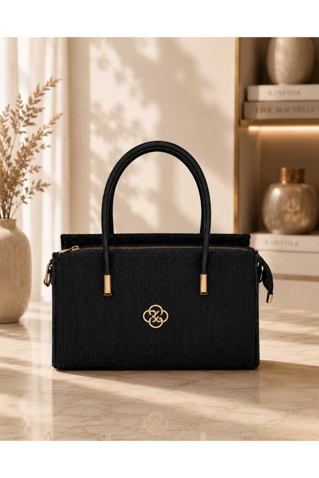 Women's Glittery Hand and Shoulder Bag with Adjustable Strap and Gold Detail, Evening Dress and Daily Shoulder Bag