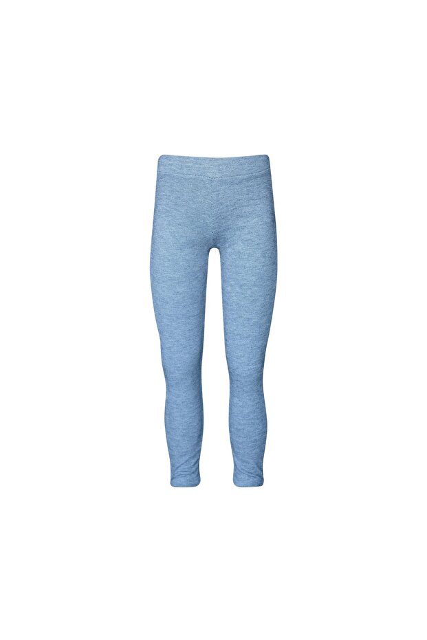Dark Navy Blue Leather Paneled Pique Fabric Girls' Leggings