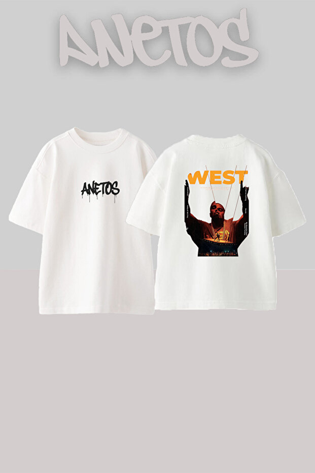 تي شيرت أبيض كبير الحجم مطبوع بتصميم Kanye West_20 للجنسين