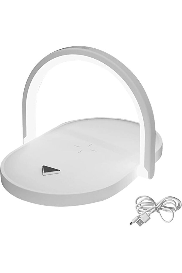 Night Light Phone Holder with Wired Charging, LED Desk Lamp with Adjustable Brightness, Mobile Stand for Reading, Study & Office, Portable Table Lamp for Home & Bedroom (White)
