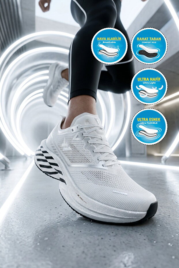 White-Silver Lightweight Flexible Unisex Running, Walking and Sports Shoes Space g