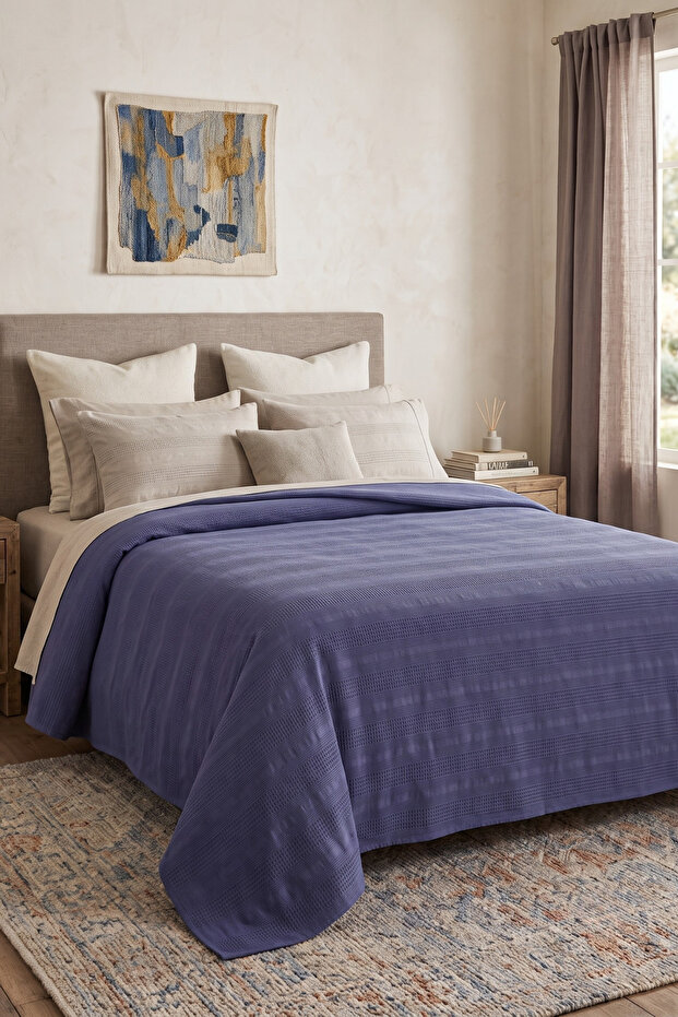 100% Cotton Border-Edged Single Pique Indigo 160X230