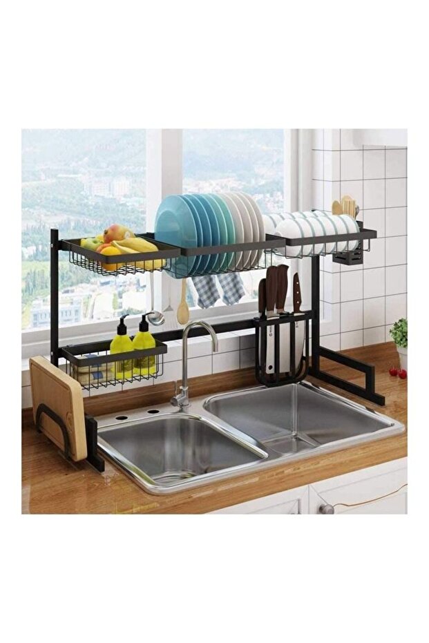 Stainless Steel Dish Drying Rack Over Sink Black