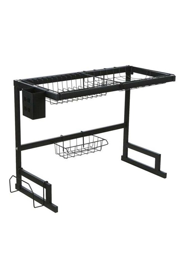 Stainless Steel Over Sink Dish Drying Rack Black 67x10x35cm