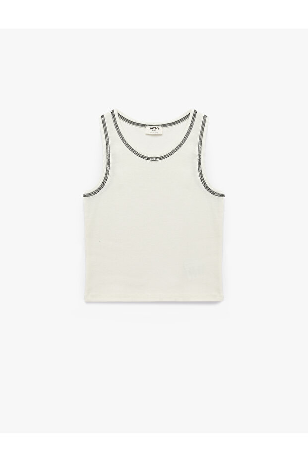 Crew Neck Sleeveless Ribbed Undershirt with Stitching Detail