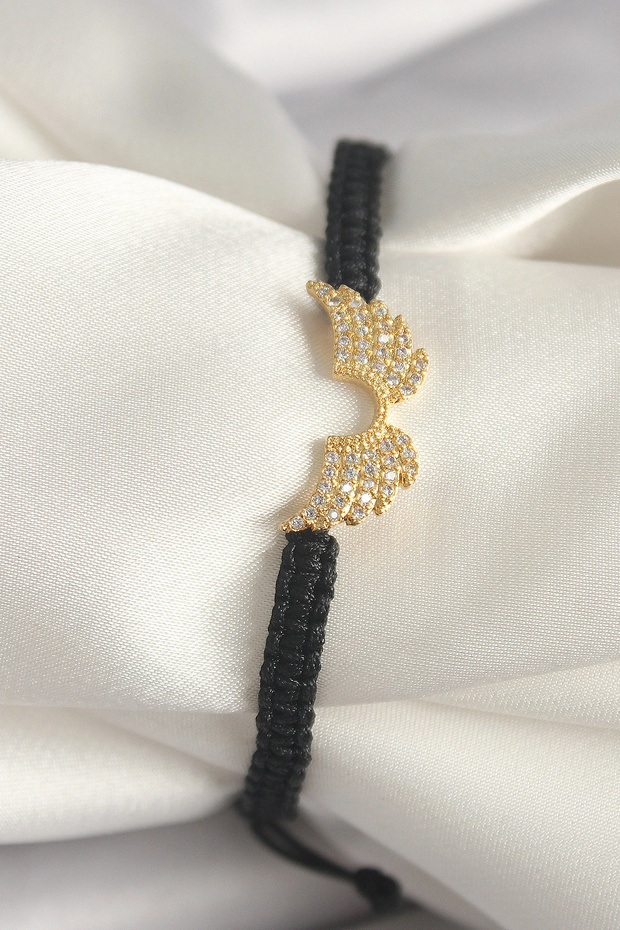 Brass Gold Color Zircon Stone Wing Figure Lift Macrame Model Women's Bracelet