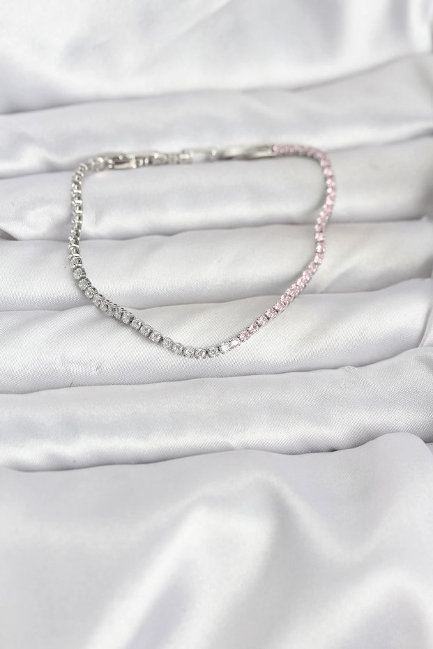 Pink and White Zircon Stone Silver Color Waterway Women's Bracelet