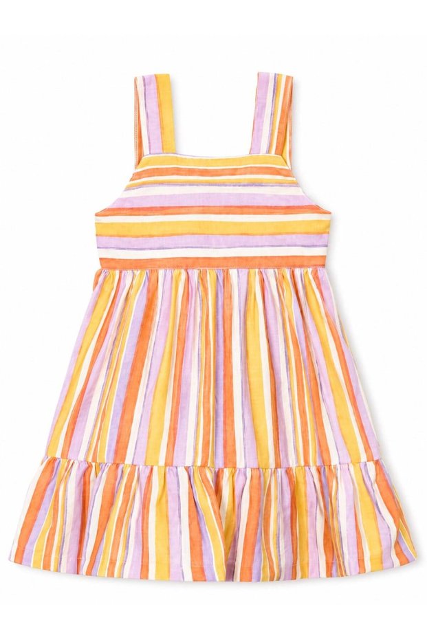 Multi-Colored Striped Cotton Girls' Dress 2-10 Years Old Multi-Colored