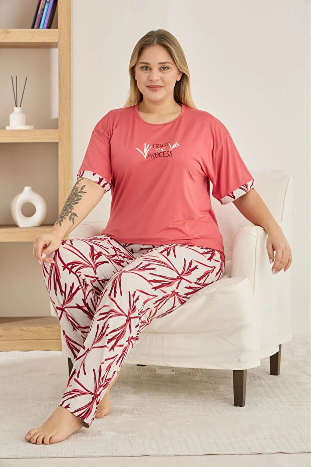 Plus Size Milan Fabric Zero Collar Short Sleeve Pajama Set