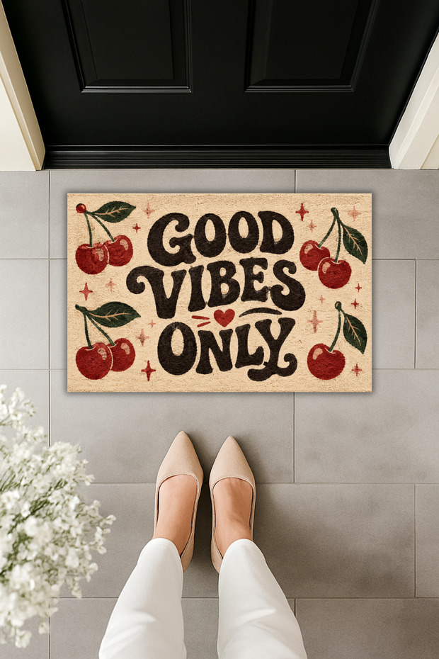سجادة باب مطبوعة رقميًا بنمط الكرز من Good Vibes Only مقاس 70x45 سم