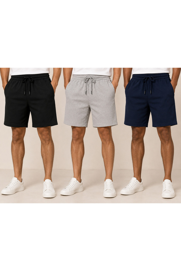 Men's Relaxed Fit Shorts 3-Pack Black Gray Navy Blue
