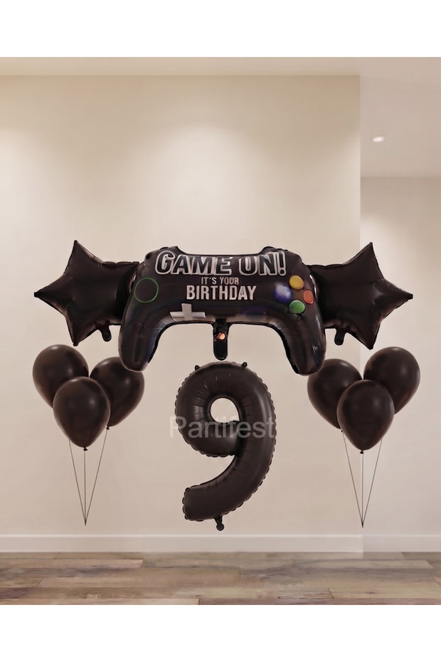 Game Console Concept Black Birthday Balloon Set - with Number Balloons