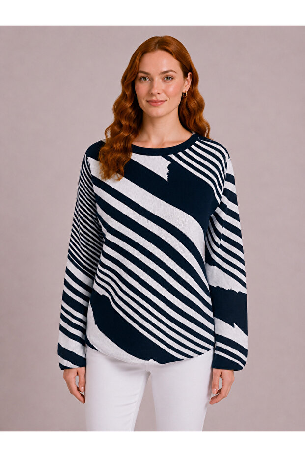 Women's Striped Knit Sweater - Comfortable and Stylish