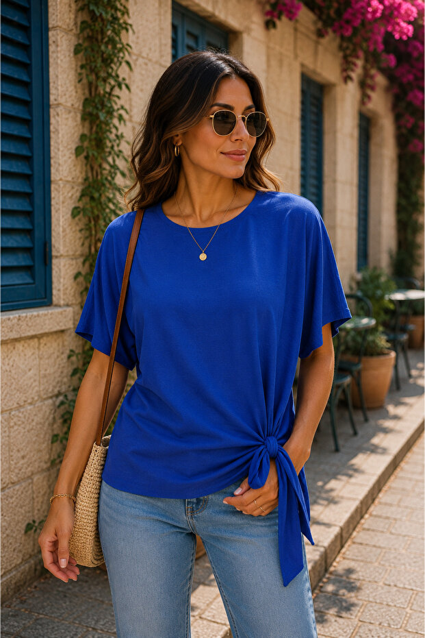 Women's Crew Neck Side Tie Aerobin Blouse