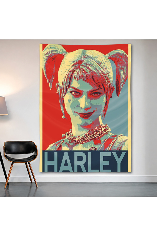 Harley Quinn Wall Covering Wall Tapestry First Quality Satin Fabric Poster