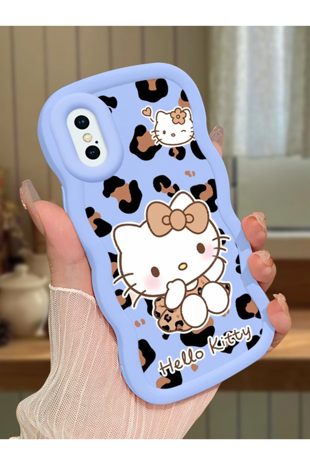 iPhone X Compatible Case Camera Protector Blue Silicone Couple Phone Case Kitty Pattern