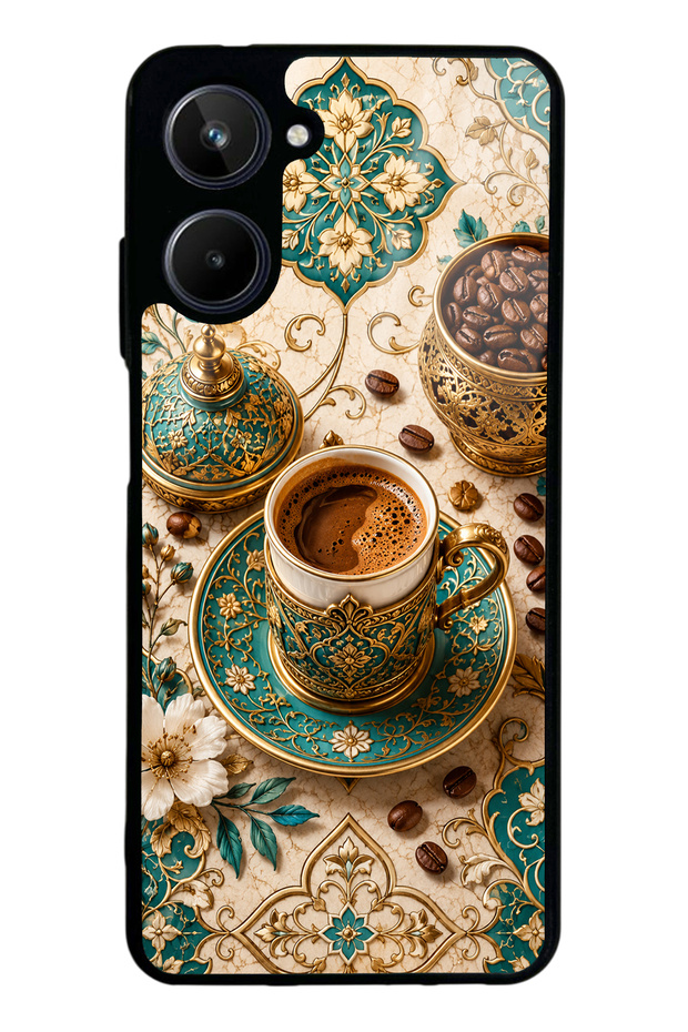 Realme 10 Glossy Phone Case with Turquoise Ottoman Coffee Design