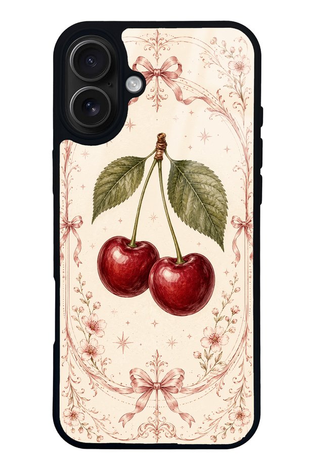 iPhone 16 Plus Glossy Phone Case with Vintage Cherry Blossom Design