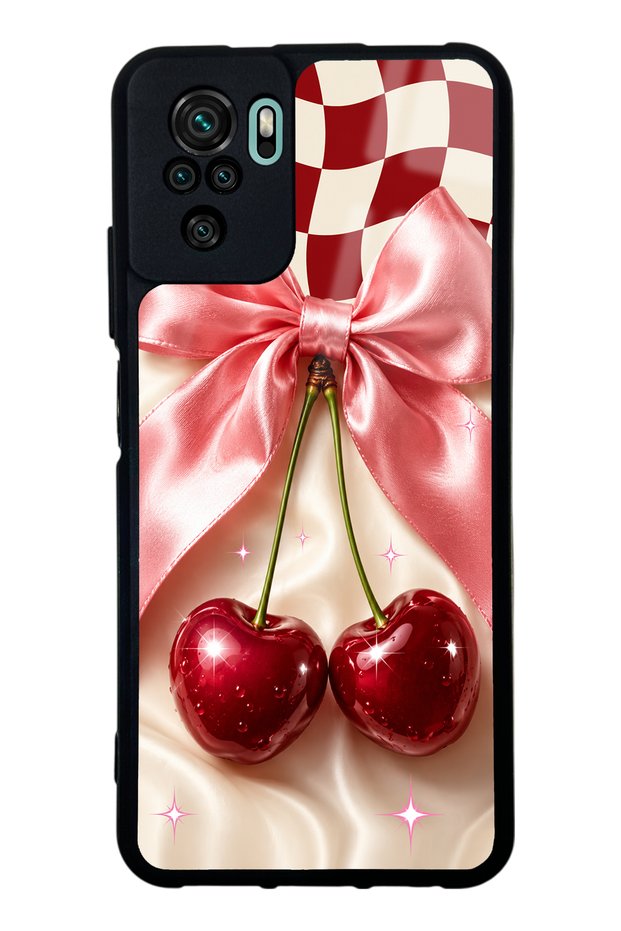 Xiaomi Redmi Note 10 Glossy Phone Case with Cherry Picnic Bow Design