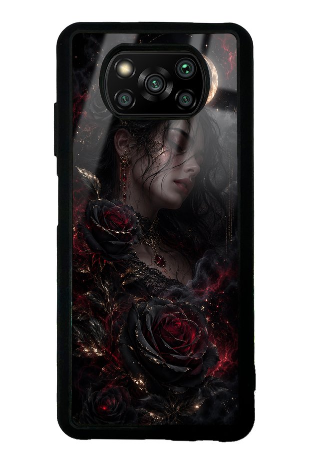 Xiaomi Poco X3 Glossy Phone Case with Crimson Moon Rose Design