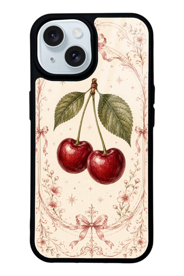 iPhone 15 Glossy Phone Case with Vintage Cherry Blossom Design