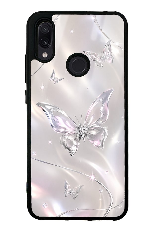حافظة هاتف لامعة بتصميم فراشة كريستالية لهاتف Xiaomi Redmi Note 7