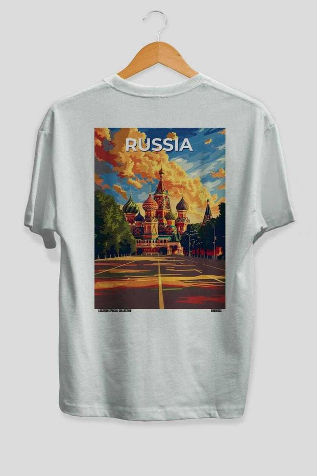 Moscow Russia White Oversize Country City Back Printed Unisex T-Shirt 100% Cotton Premium