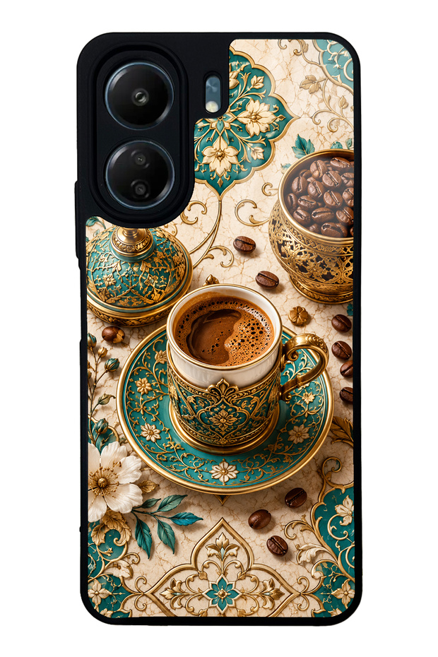 Xiaomi Redmi 13C Glossy Phone Case with Turquoise Ottoman Coffee Design