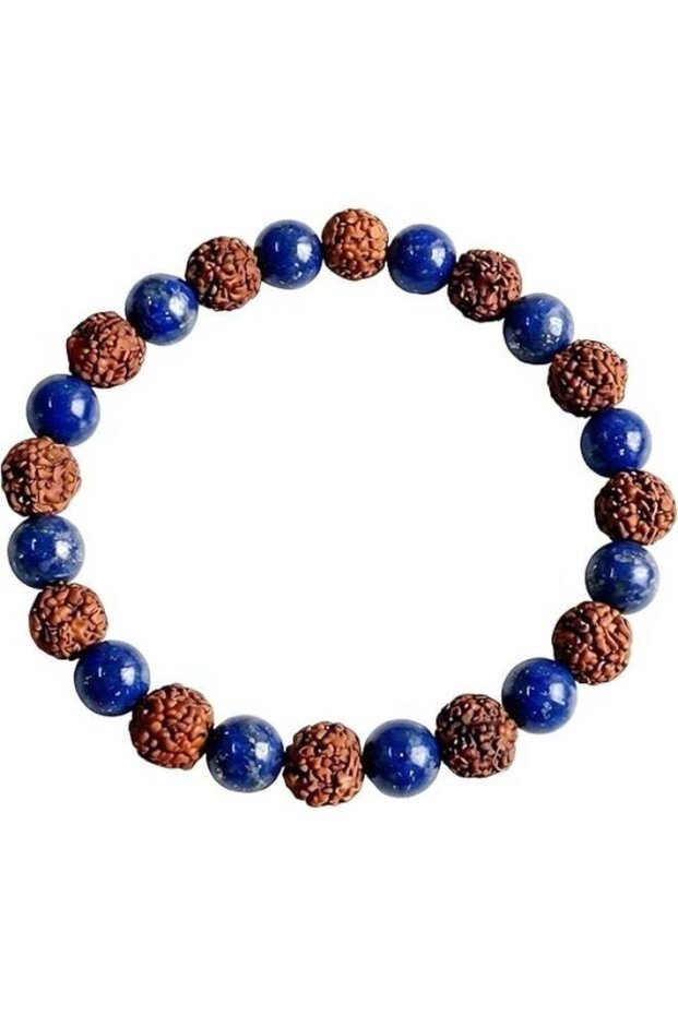 Rudraksha Lapiz Lazuli Bracelet – Natural 8mm Beads Healing Energy Bracelet for Meditation, Protection, Stress Relief & Spiritual Balance – Handmade Adjustable Wrist Mala