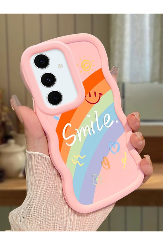 Samsung Galaxy S24 Fe Compatible Case Camera Protector Pink Silicone Couple Phone Case Rainbow Pattern