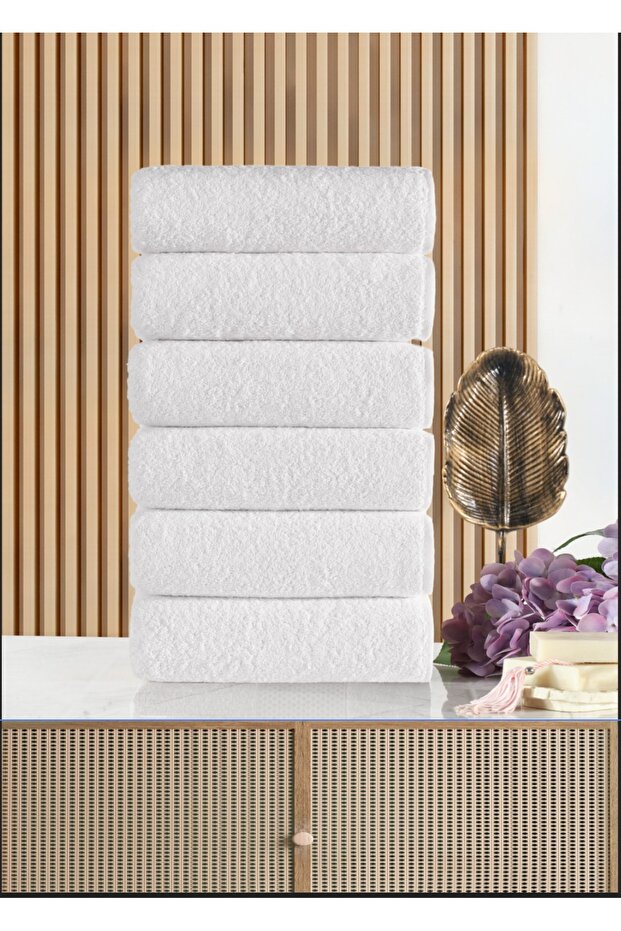 100% Cotton 6-Piece Hand and Face Towel Set 50X90 cm High Water Absorbency Soft Textured White