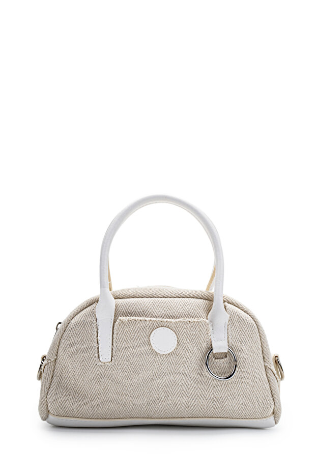 Silver Ring Detailed Women's Crossbody Bag Plain Linen White