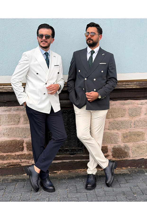 Men's Premium Italian Style Combination Double-Breasted Suit – Double-Button Slim Fit Jacket and Fabric Pants