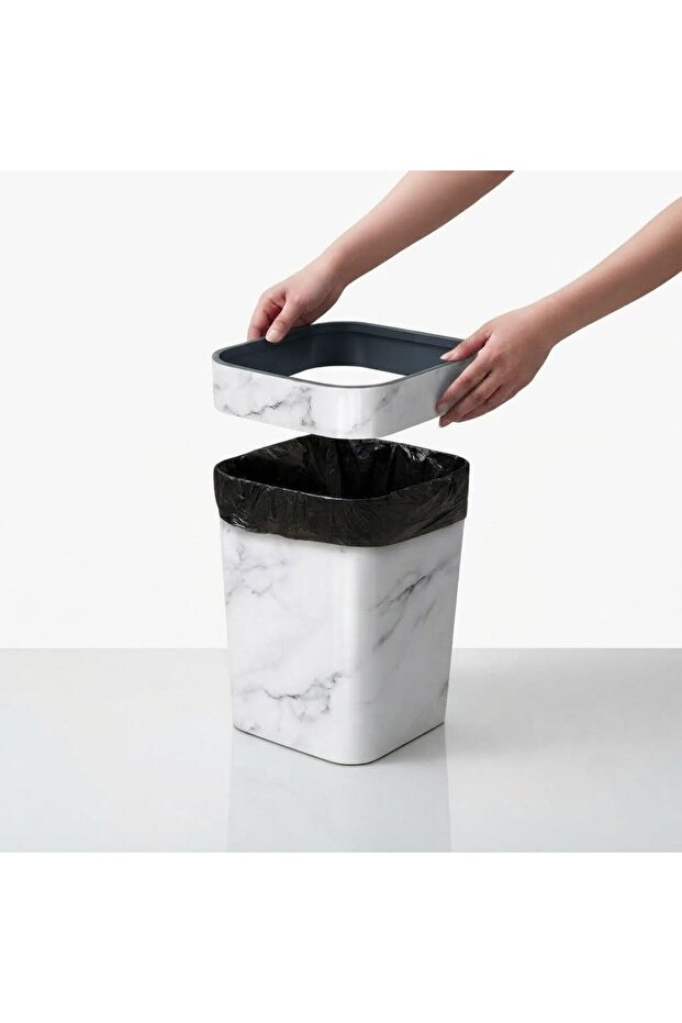 Plastic Elegant Waste Bin, 13L Capacity, Versatile Design for Bedroom, Bathroom, Office, Kitchen, Marble White, Size: 30.5x24.5 cm