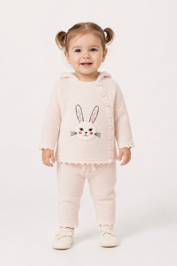 Girl's Hooded Knitwear Cardigan Trousers Set 23114