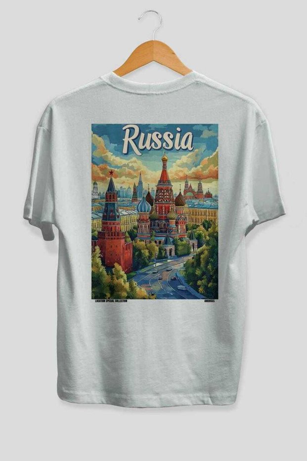 Russia White Oversize Country City Back Printed Unisex T-Shirt 100% Cotton Premium