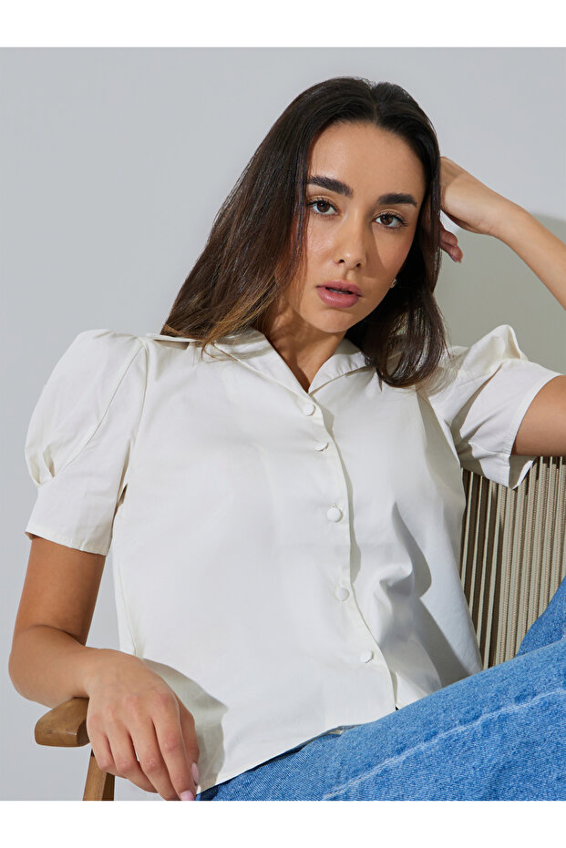 White Regular Fit Puff Sleeve Shirt