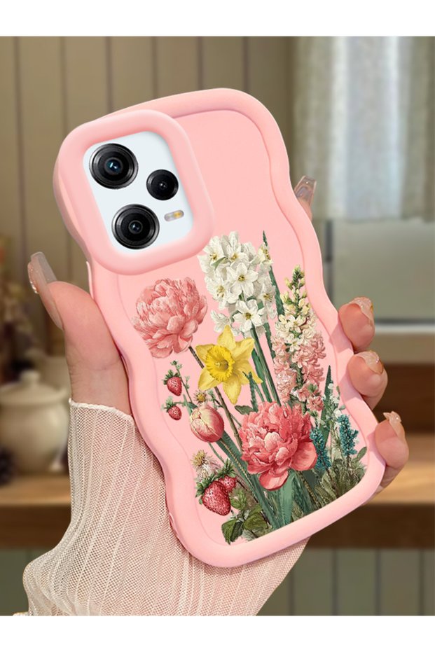 Redmi Note 12 Pro 5g Compatible Case Camera Protector Pink Silicone Couple Phone Case Floral Pattern