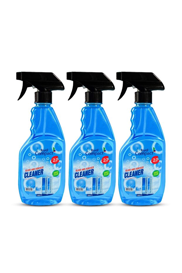 Compact Glass Cleaner, Quick-Dry Multi-Surface Formula for Windows, Mirrors & Tables - Pack of 3 (750 ml Each)