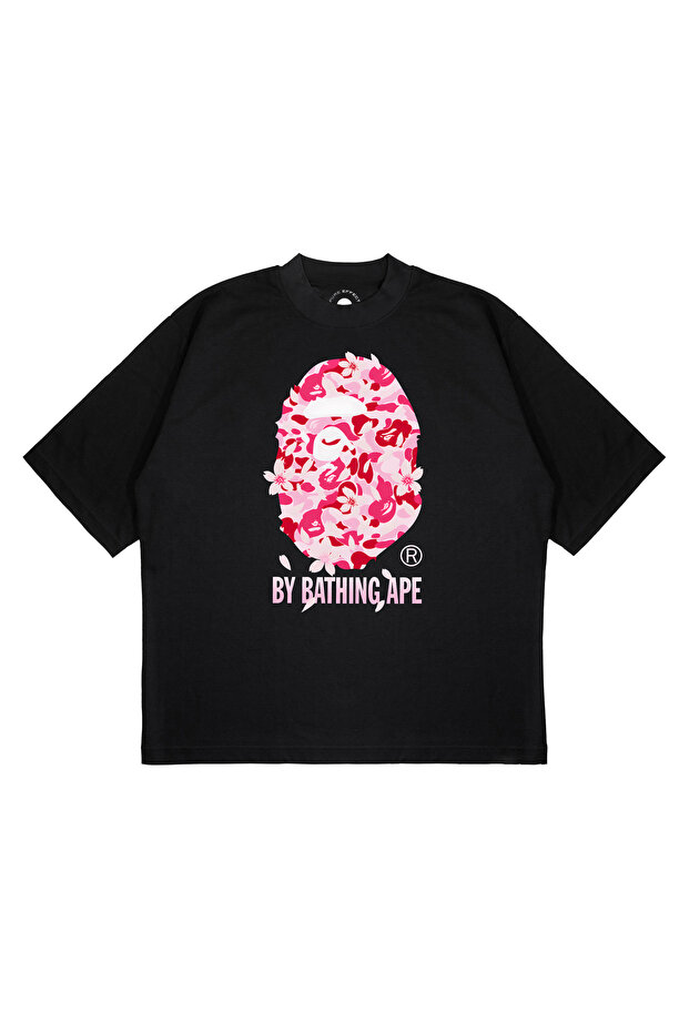 Unisex Oversize a Bathing Ape Sakura Printed Boxy Fit Thick Fabric (240Gsm) T-Shirt