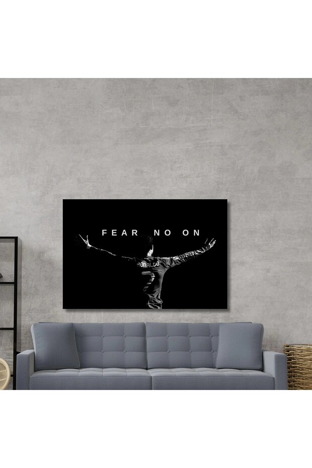 50x60 cm / 20x24 Inch Cristiano Ronaldo CR7 Fear No One Gallery Wrapped Canvas | Black White Football Motivation Wall Art | Soccer Poster for Bedroom Office Gym Gift