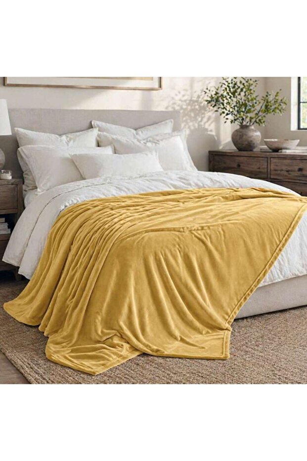 Purecomfort Solid Flannel Blanket 220x240cm - Ochre
