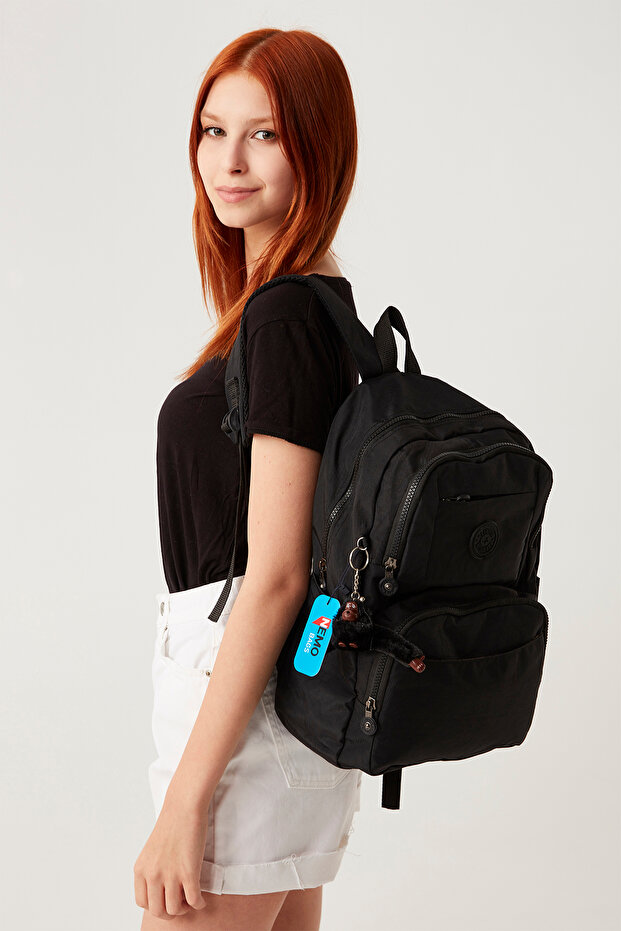 Unisex Black Backpack Clinker Crinkle Waterproof Travel School Bag with Laptop Compartment 40X30X15Cm
