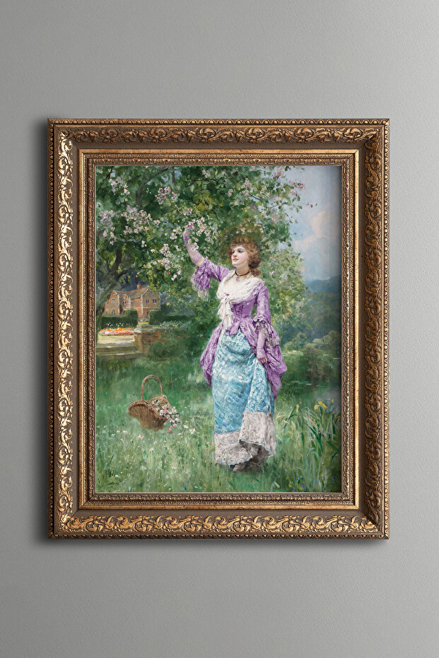 Elegant Woman in the Spring Garden - Vintage Patterned Painting - Thick Model