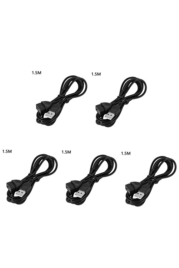 كابل تمديد USB 2.0 أسود بطول 1.5 متر، 5 قطع، 0.6 متر/1 متر/1.5 متر، خط نقل بيانات فائق السرعة