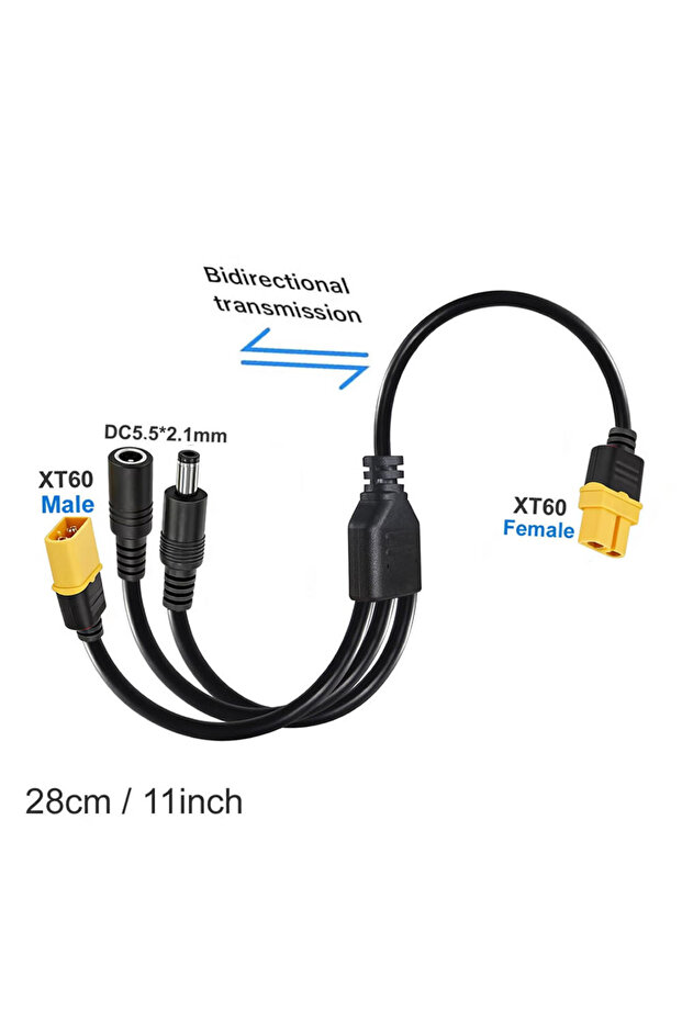 3 in 1 3-in-1 XT60 to Two DC5521 Connector Convert Cable,Male Female XT60 Extension Adapter Cord Cha